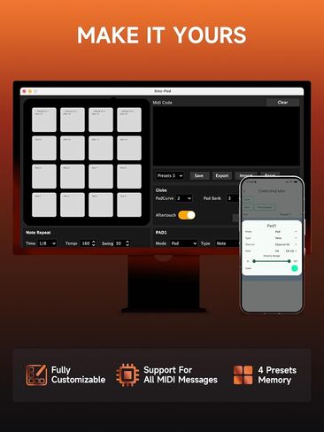 آلة صانع ضربات لوحة التحكم MIDI من Donner مع 16 لوحة إيقاع، وحدة تحكم USB MIDI صغيرة محمولة تتضمن برنامج تكرار الملاحظات وإنتاج الموسيقى، آلة طبل STARRYPAD MINI مع 40 دورة in Kuwait