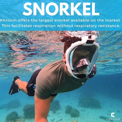 Khroom Full Face Snorkel Mask Adults | CO2-Safe Snorkeling Mask for Adults | 3X Larger Air Intake for Easy Breathing | Anti-Fog 180° View | Adult Snorkel Mask for Men & Women in Kuwait