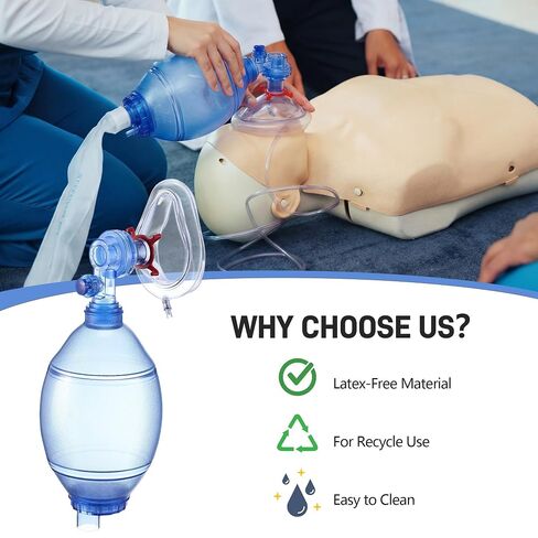 CPR Manual Resuscitation Training Kit, Training BVM Set, Includes 1 Adult/Child CPR Practice Kit, 1 Squeeze Bag, 1 Reservoir Bag, BVM Set Practice Only Use in Kuwait