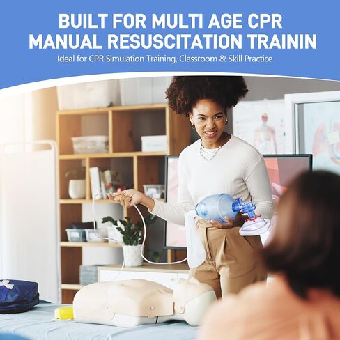 CPR Manual Resuscitation Training Kit, Training BVM Set, Includes 1 Adult/Child CPR Practice Kit, 1 Squeeze Bag, 1 Reservoir Bag, BVM Set Practice Only Use in Kuwait