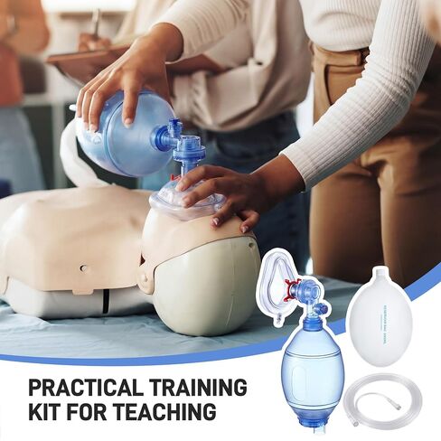 CPR Manual Resuscitation Training Kit, Training BVM Set, Includes 1 Adult/Child CPR Practice Kit, 1 Squeeze Bag, 1 Reservoir Bag, BVM Set Practice Only Use in Kuwait