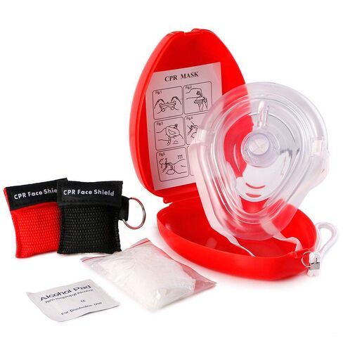 ASA TECHMED Medical First Aid CPR Mask for Adult/Kids Pocket Resuscitator with One-Way Valve — Hard Case with Wrist Strap, Gloves, Wipes and 2 Keychain CPR Face Shield Approved in Kuwait