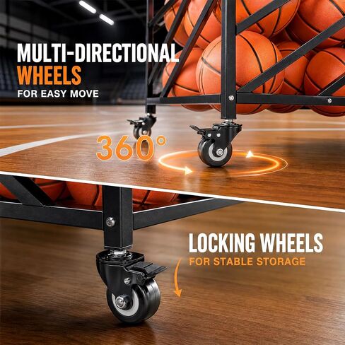 Premium Basketball Cart, Goods Premium Portable Ball Storage Locker, Basketball Rolling Cart Sports Equipment Storage with Handles and Wheels for Gym Home Garage School Court in Kuwait