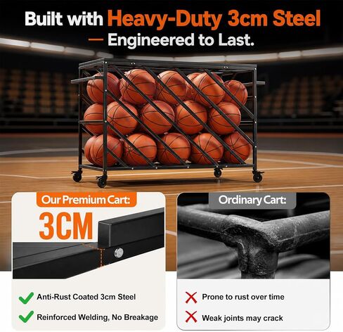 Premium Basketball Cart, Goods Premium Portable Ball Storage Locker, Basketball Rolling Cart Sports Equipment Storage with Handles and Wheels for Gym Home Garage School Court in Kuwait