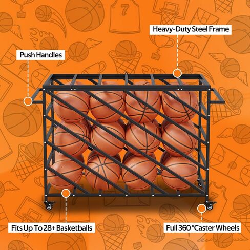 Premium Basketball Cart, Goods Premium Portable Ball Storage Locker, Basketball Rolling Cart Sports Equipment Storage with Handles and Wheels for Gym Home Garage School Court in Kuwait