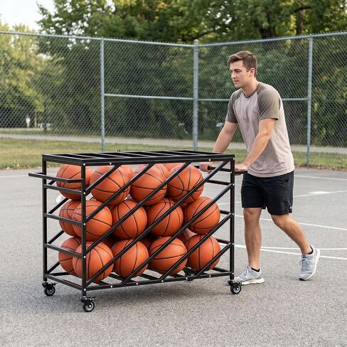 Premium Basketball Cart, Goods Premium Portable Ball Storage Locker, Basketball Rolling Cart Sports Equipment Storage with Handles and Wheels for Gym Home Garage School Court in Kuwait