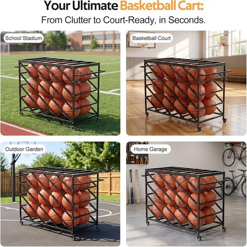 Premium Basketball Cart, Goods Premium Portable Ball Storage Locker, Basketball Rolling Cart Sports Equipment Storage with Handles and Wheels for Gym Home Garage School Court in Kuwait