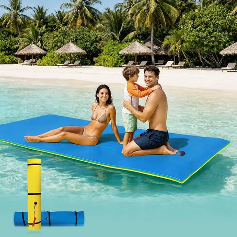 Floating Water Mat for Lake & Pool, 9x4 FT Lily Pad Float, 400 LBS 3-Layer Tear-Resistant XPE Foam Water Pad with 16.4FT Bungee Tether Boat Accessories for Sandbar, Beach, Ocean & Family Water Parties in Kuwait
