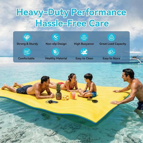 Floating Water Mat for Lake & Pool, 9x4 FT Lily Pad Float, 400 LBS 3-Layer Tear-Resistant XPE Foam Water Pad with 16.4FT Bungee Tether Boat Accessories for Sandbar, Beach, Ocean & Family Water Parties in Kuwait