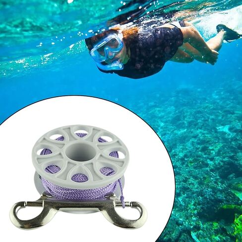Scuba Diving Finger Spool Reel 100 Foot Snorkeling Spearfishing Spool Double Ended Bolt Snap Clip Anti Tangle Nylon Flat Braided, Violet Line in Kuwait