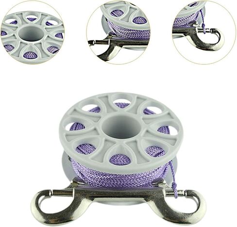 Scuba Diving Finger Spool Reel 100 Foot Snorkeling Spearfishing Spool Double Ended Bolt Snap Clip Anti Tangle Nylon Flat Braided, Violet Line in Kuwait