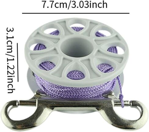 Scuba Diving Finger Spool Reel 100 Foot Snorkeling Spearfishing Spool Double Ended Bolt Snap Clip Anti Tangle Nylon Flat Braided, Violet Line in Kuwait