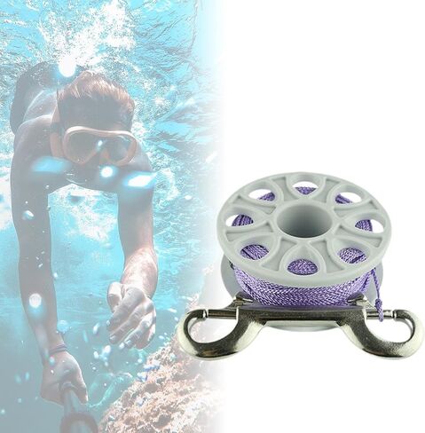 Scuba Diving Finger Spool Reel 100 Foot Snorkeling Spearfishing Spool Double Ended Bolt Snap Clip Anti Tangle Nylon Flat Braided, Violet Line in Kuwait