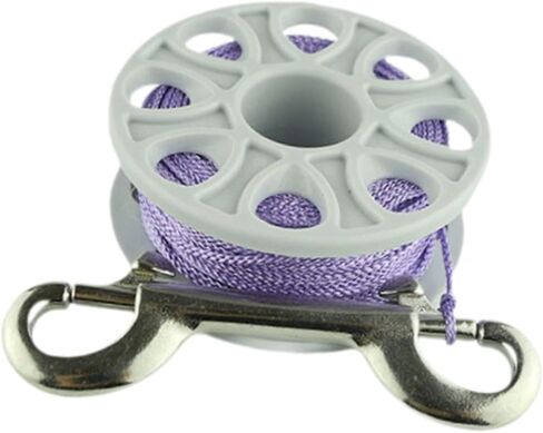Scuba Diving Finger Spool Reel 100 Foot Snorkeling Spearfishing Spool Double Ended Bolt Snap Clip Anti Tangle Nylon Flat Braided, Violet Line in Kuwait