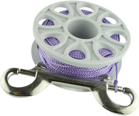 Scuba Diving Finger Spool Reel 100 Foot Snorkeling Spearfishing Spool Double Ended Bolt Snap Clip Anti Tangle Nylon Flat Braided, Violet Line in Kuwait