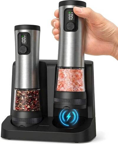 Electric Salt & Pepper Grinder Set – Automatic Battery Operated Shakers, 5-Level Adjustable Coarseness, Dual Speed, USB Rechargeable, Large Capacity, Ideal Housewarming Gift in Saudi Arabia