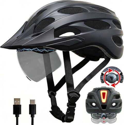 Bike Helmet for Adults, Men Women Bicycle Helmets with Rear Light | Bike Helmet for Road Mountain, Removable Magnetic Goggles, Sun Visor, Adjustable Dial, E-bike Helmet, Size：22-24.4 inches in Kuwait