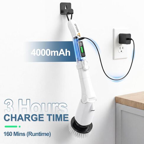Electric Spin Scrubber, Power Cleaning Brush with 3 Speed Modes LED Light, 7 Replaceable Heads Cordless Shower Scrubber, Long Handle Extendable Scrubber for Bathroom, Floor, Tub, Tile, Grout in Kuwait