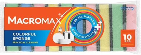 إسفنجة ملونة من ماكروماكس - إسفنجة أطباق مسطحة للاستخدام اليومي في المطبخ - إسفنجة لامعة مضادة للخدش للأطباق والنظارات والأواني الفضية والمواقد - تنظيف متعدد الأغراض - 10 قطع in Kuwait