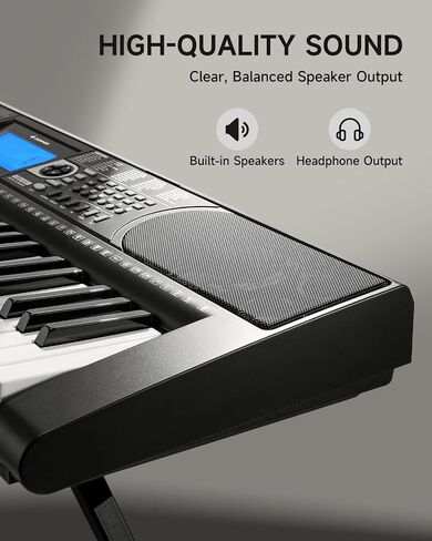 Donner 61 Key Keyboard Piano, Electric Piano Keyboard Set with Lighted Keys, LCD Display, 300 Tones & 256 Rhythms, Z-Stand, Bench, Learning Modes, Complete Kit for Beginners, Black（DEK-630） in Kuwait