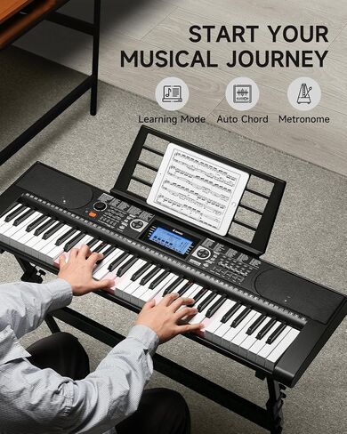 Donner 61 Key Keyboard Piano, Electric Piano Keyboard Set with Lighted Keys, LCD Display, 300 Tones & 256 Rhythms, Z-Stand, Bench, Learning Modes, Complete Kit for Beginners, Black（DEK-630） in Kuwait