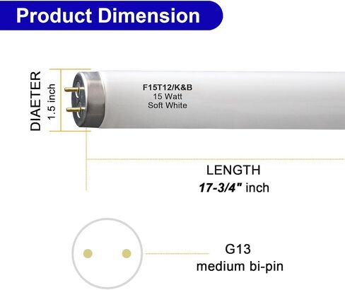 2 حزمة F15T12/K&B لمبة فلورسنت خطية 15 وات T12 بيضاء ناعمة، بديلة لـ GE10185 Philips 141465 F15T12/WW، G13 قاعدة متوسطة 2 دبوس 18 بوصة in Kuwait