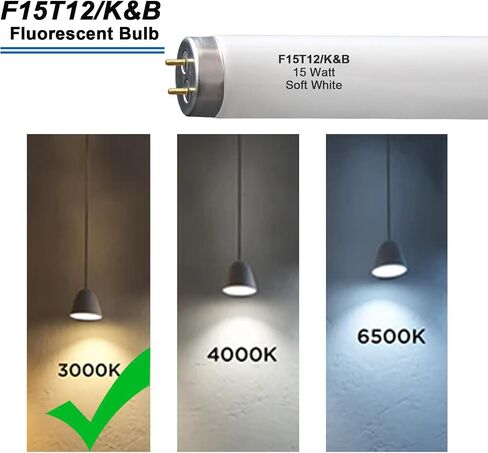 2 حزمة F15T12/K&B لمبة فلورسنت خطية 15 وات T12 بيضاء ناعمة، بديلة لـ GE10185 Philips 141465 F15T12/WW، G13 قاعدة متوسطة 2 دبوس 18 بوصة in Kuwait