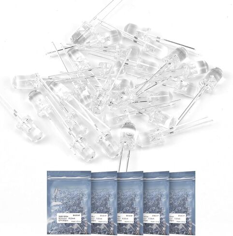 طقم LED ثنائيات LED 5 مم، 1000 قطعة في 5 ألوان: أبيض، أحمر، أصفر، أخضر، أزرق، 2 دبوس دائري، مناسب لاستبدال ضوء عيد الميلاد والمشروعات العلمية in Kuwait