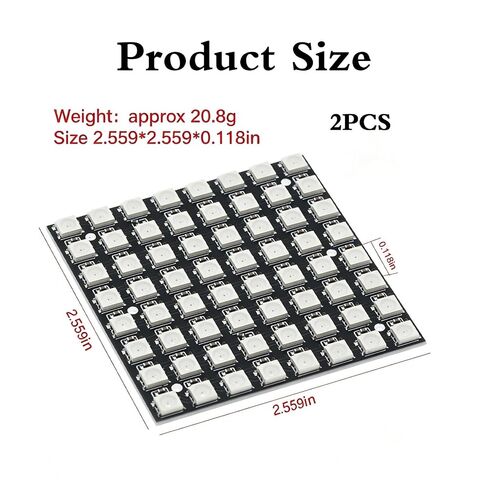 2PCS WS2812B 8x8 LED Matrix WS2812 8x8 64-Bit RGB كامل اللون 5050 LED مصباح لوحة ضوء مع إضاءة ممتازة، وحدات عرض رقمية قابلة للعنونة لمشاريع Arduino Pi in Kuwait