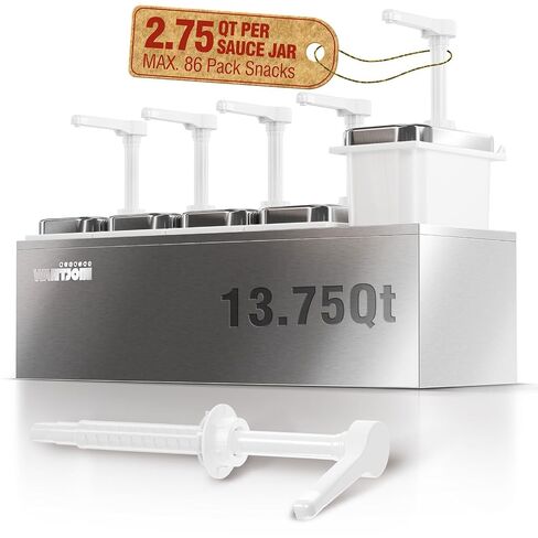 WantJoin 13.75QT Sauce Dispenser with 5 Jars - 2.75QT/2.6L Stainless Steel Condiment Pump Station, Commercial Dispenser for Ketchup, Salad Dressing, Syrup, Jam, Salsa, Restaurant in Kuwait
