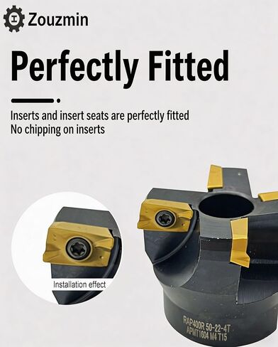 CAT40-FMB22-60 ساق مطحنة نهاية الوجه و400R-50-22-4T 50 مم (2 بوصة) قاطع مطحنة وجه قابل للفهرسة بأربعة فلوت، تتضمن 10 قطع APMT1604 كربيد ومفتاح T15 للطحن باستخدام الحاسب الآلي in Kuwait