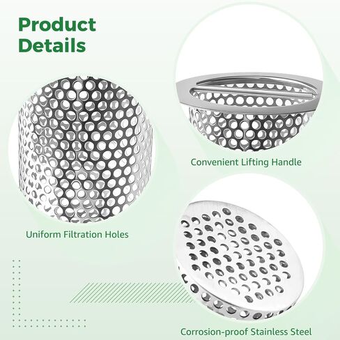 Commercial Floor Drain Strainer, 4.7 in Lip Diameter, 3.5 in Strainer Diameter, 5.9 in Height, Perforated Cylindrical Mesh, Stainless Steel Drain Basket with Carry Handle, Fit 3.94 in / 4.33 in Pipes in Kuwait