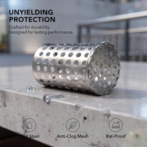 41-50 mm Pipe Floor Drain Filter, Stainless Steel 304 Side-Discharge Insert, 1 mm Thick Anti-Clog Vent Cover, Rat-Proof Drain Strainer for Balconies, Roofs, 2.36 x 1.57 x 1.97 in in Kuwait