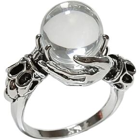Gothic Crystal Ball Hand Ring, Vintage Skull Hand Crystal Ball Ring, Adjustable Punk Gothic Rings for Cosplay Party, Unique Gift for Women and Men in Kuwait