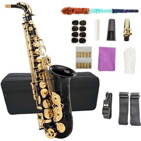 Direct supply by the manufacturer. Black gold/blue E-tuned mid-range saxophone for beginners and performers. Complete set of instruments for students to wear. (Blackish gold) in Kuwait
