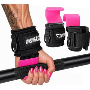 Weight Lifting Hooks with D-Ring, Gym Hooks for Cable & Deadlifts | Strong grip, Works cable, Heavy duty, Wrist comfort, No slip, Easy use in Saudi Arabia