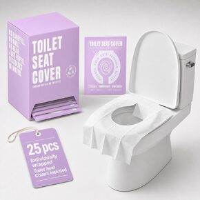 ZENOVA Flushable Toilet Seat Covers Individually Wrapped 25-Pack (XL,16.5x22") - Disposable Thick Toilet Seat Cover for Travel & Public Bathroom - Premium Quality, Convenient, and Hygienic in Kuwait