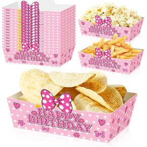 Pink Mouse Birthday Party Food Trays, 25 Pack Paper Serving Containers, Polka Dot Design for Birthday Party Decorations, Snack and Popcorn Holders in Kuwait