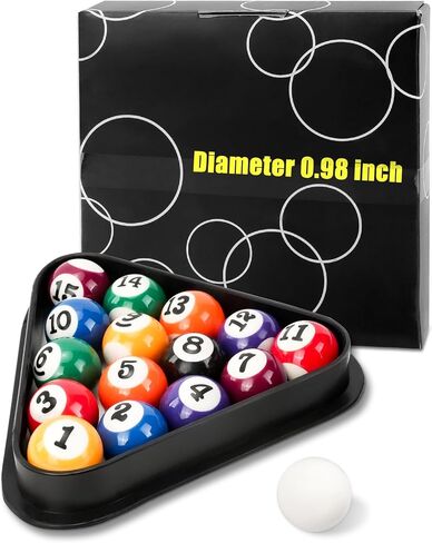 CEYAZYE 16Pcs Mini Billiard Balls Set, 25mm/0.98in Small Tabletop Pool Table Balls with Triangle Ball Rack, Resin Children Pool Ball for Kid's Table, Indoor Game Toy, Travel & Family Fun in Kuwait