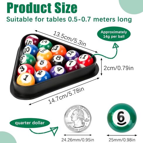 CEYAZYE 16Pcs Mini Billiard Balls Set, 25mm/0.98in Small Tabletop Pool Table Balls with Triangle Ball Rack, Resin Children Pool Ball for Kid's Table, Indoor Game Toy, Travel & Family Fun in Kuwait