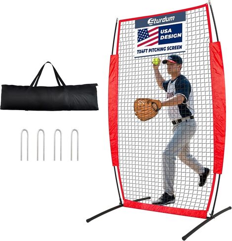 7x4FT Baseball Pitching Screen, Quick Setup Pitching Net for Pitchers Protection, Portable Baseball I Screen for Fields Batting Cages with Carry Bag in Kuwait