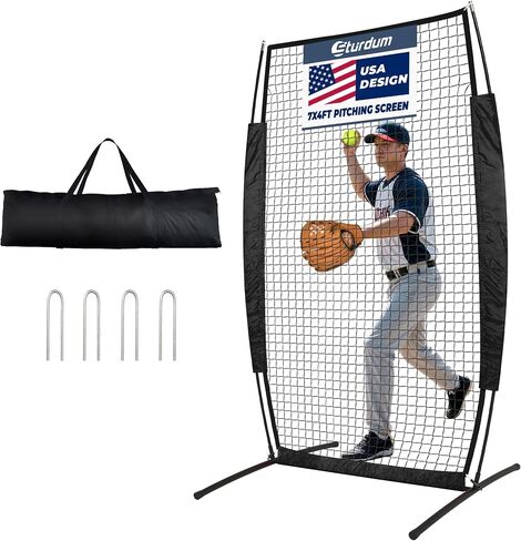 7x4FT Baseball Pitching Screen, Quick Setup Pitching Net for Pitchers Protection, Portable Baseball I Screen for Fields Batting Cages with Carry Bag in Saudi Arabia