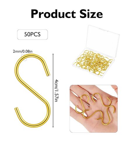 50 Pcs Gold S Hooks, S Shaped Hooks for Hanging Heavy Duty Iron Mini S-Shaped Hangers, 1.57 x 0.79 Inches (Gold) in Kuwait