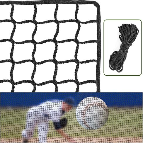Baseball Net Netting Batting Cage Net Backstop Net - Heavy Duty Nylon Sports Netting with 33FT Rope & Steel Hanging Kit, Multiple Sizes for Backyard Garage Indoor Outdoor Practice in Kuwait