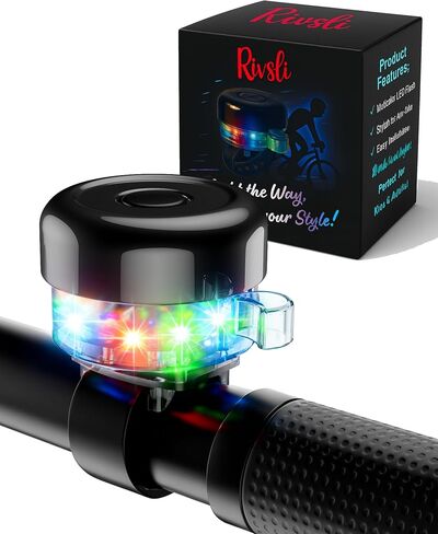 جرس دراجة مضيء بإضاءة LED للأطفال والكبار، جرس دراجة بصوت عالٍ ونقي مع 3 أوضاع إضاءة، إكسسوارات جرس دراجة بحزام قابل للتعديل قابلة لإعادة الشحن تناسب معظم دراجات المدينة والدراجات الجبلية BMX in Kuwait