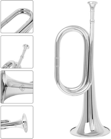 SEWACC Copper Bugle Trumpet for Beginners with Polishing and Rust Prevention, Silver Band Bugle for Students and Orchestra Wind Instrument, for School Band Practice in Kuwait