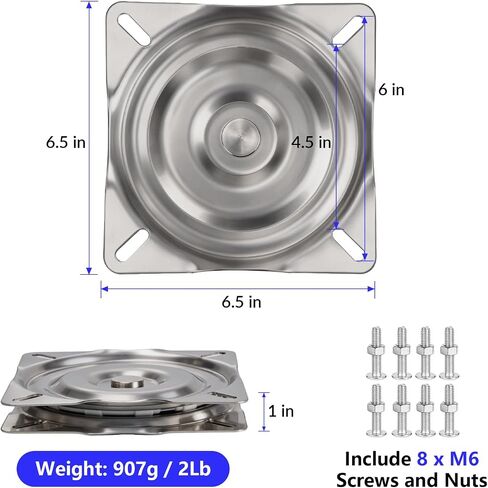 QualyQualy 304 Stainless Steel Boat Seat Swivel, 360° Rotation, Heavy Duty Boat Seat Mount – Fits 4.5"–6" Pedestals, Jon Boat, Bar Stool, RV, Mounting Screws Included in Kuwait