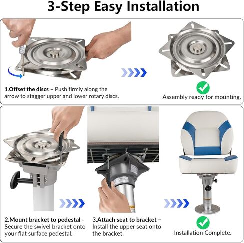 QualyQualy 304 Stainless Steel Boat Seat Swivel, 360° Rotation, Heavy Duty Boat Seat Mount – Fits 4.5"–6" Pedestals, Jon Boat, Bar Stool, RV, Mounting Screws Included in Kuwait