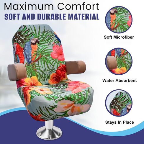 Pontoon Boat Seat Cover Microfiber, Quick-Dry, Universal Fit, Stylish Parrot Design (Paradise Parrot), PB01BBG in Kuwait