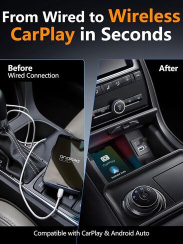 محول CarPlay لاسلكي صغير 2 في 1 لأجهزة Apple CarPlay وAndroid Auto، ترقية سلكي إلى لاسلكي، اتصال تلقائي سريع، توصيل وتشغيل (iOS 10+، Android 10+، 2016+ سيارات) in Kuwait